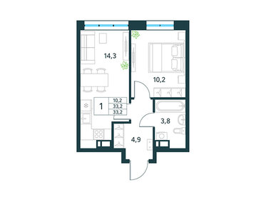 Квартира 33,2 м², 1-комнатная - изображение 1