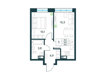 Квартира 34,1 м², 1-комнатная - изображение 1
