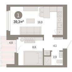 Квартира 39,3 м², 1-комнатная - изображение 3