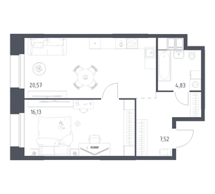 Квартира 49,1 м², 1-комнатные - изображение 1