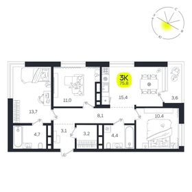 Квартира 75,8 м², 3-комнатная - изображение 1