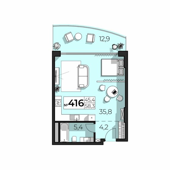 55,5 м², 2-комнатные апартаменты 29 415 000 ₽ - изображение 6