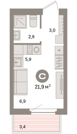 24,9 м², квартира-студия 3 900 000 ₽ - изображение 82