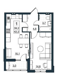 Квартира 39,2 м², 1-комнатная - изображение 2
