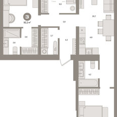 Квартира 92,3 м², 3-комнатная - изображение 3