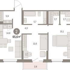 Квартира 65,6 м², 2-комнатная - изображение 3