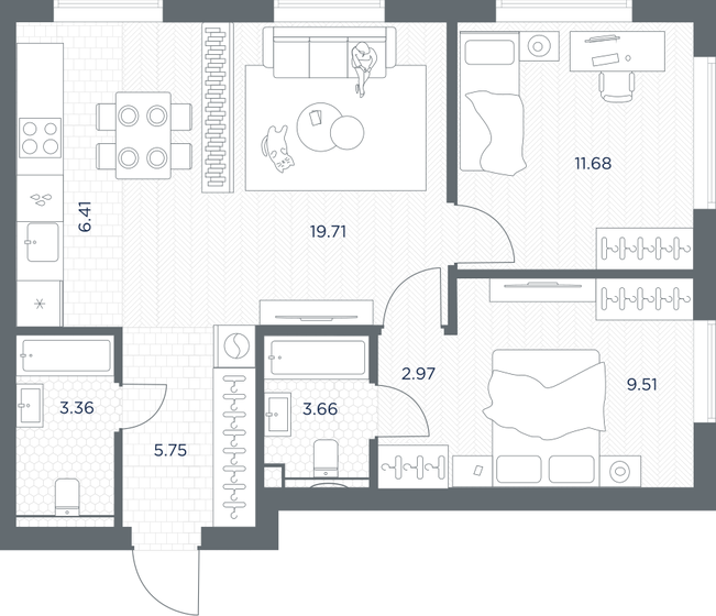 50,6 м², 1-комнатная квартира 39 103 680 ₽ - изображение 46