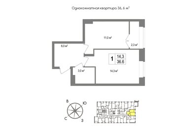 Квартира 36,6 м², 1-комнатная - изображение 1