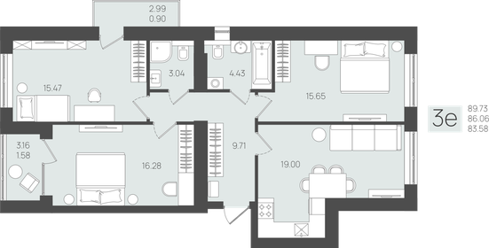 Квартира 85,2 м², 3-комнатная - изображение 1