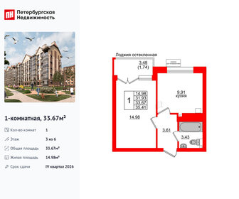 Квартира 33,7 м², 1-комнатная - изображение 1