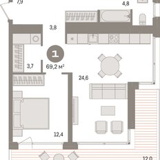 Квартира 57,1 м², 1-комнатная - изображение 3
