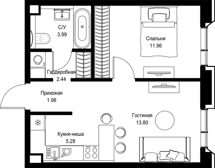 46 м², 1-комнатная квартира 32 388 876 ₽ - изображение 44
