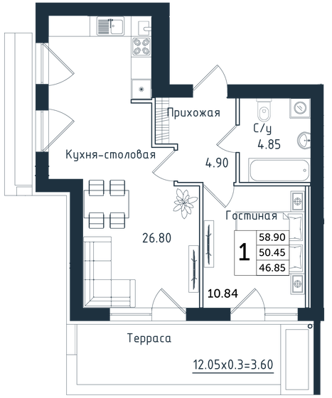 53,1 м², 1-комнатная квартира 16 114 750 ₽ - изображение 37