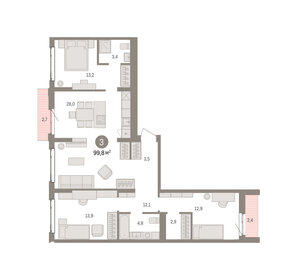 Квартира 99,8 м², 3-комнатная - изображение 1