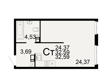 Квартира 32,6 м², 1-комнатная - изображение 1