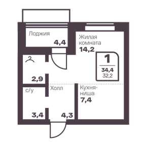 Квартира 32,2 м², 1-комнатная - изображение 1