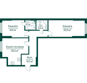 Квартира 77,1 м², 2-комнатная - изображение 1