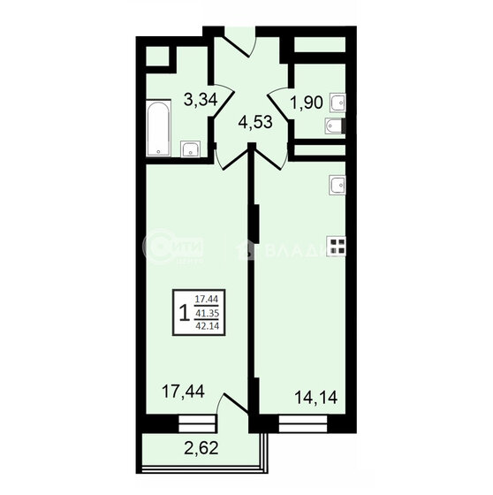 42,1 м², 1-комнатная квартира 4 943 714 ₽ - изображение 41
