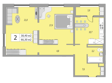 Квартира 66,3 м², 3-комнатная - изображение 3