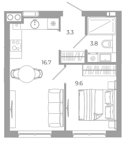 Квартира 33,4 м², 1-комнатная - изображение 1
