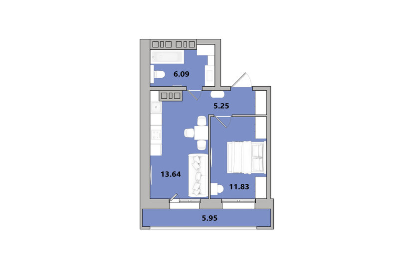 42,4 м², 1-комнатная квартира 6 219 330 ₽ - изображение 6