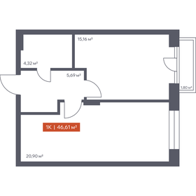 Квартира 46,6 м², 1-комнатная - изображение 1