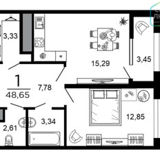 Квартира 48,7 м², 1-комнатная - изображение 3