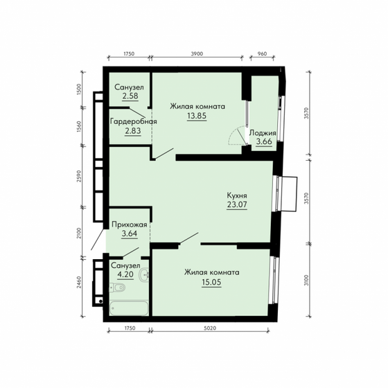 60,2 м², 2-комнатная квартира 11 454 294 ₽ - изображение 9