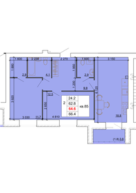 Квартира 64,6 м², 2-комнатная - изображение 1