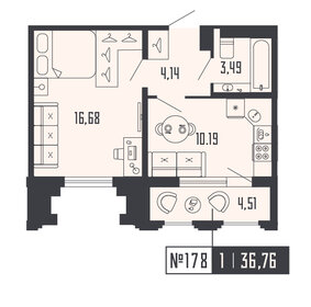 Квартира 36,8 м², 1-комнатная - изображение 1