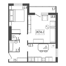 Квартира 56,2 м², 2-комнатная - изображение 1