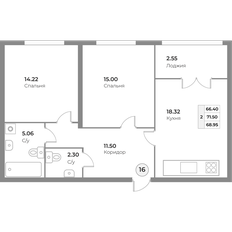 Квартира 69 м², 2-комнатная - изображение 2