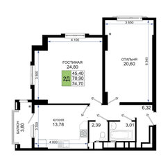 Квартира 75 м², 2-комнатная - изображение 3
