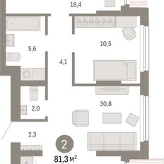 Квартира 81,3 м², 2-комнатная - изображение 3