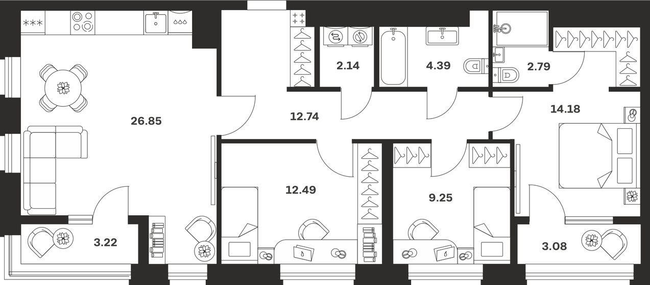 89,9 м², 3-комнатная квартира 12 500 000 ₽ - изображение 93
