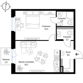 Квартира 41,4 м², 1-комнатная - изображение 1