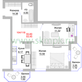 Квартира 62,5 м², 2-комнатные - изображение 1