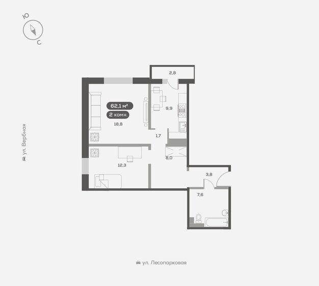62,1 м², 2-комнатная квартира 10 100 000 ₽ - изображение 11