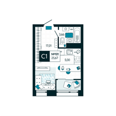 Квартира 25,7 м², студия - изображение 2