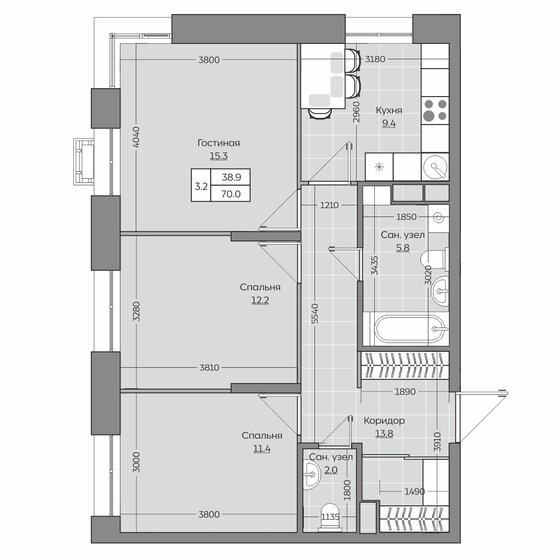 70 м², 3-комнатная квартира 13 850 000 ₽ - изображение 1