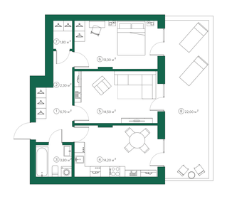 Квартира 63,2 м², 2-комнатная - изображение 1