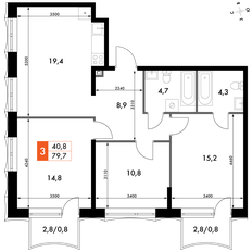 Квартира 79,7 м², 3-комнатная - изображение 2