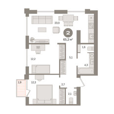 Квартира 65,2 м², 2-комнатная - изображение 3