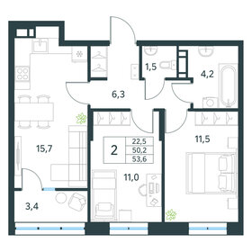 Квартира 53,6 м², 2-комнатная - изображение 1