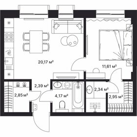 Квартира 46 м², 1-комнатная - изображение 1