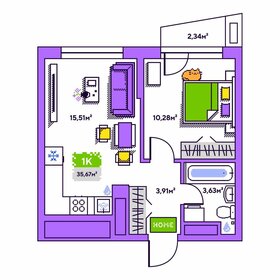 Квартира 35,7 м², 1-комнатная - изображение 1