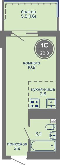 22,8 м², квартира-студия 4 153 000 ₽ - изображение 19