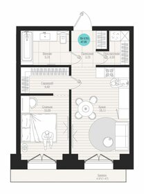 Квартира 47,1 м², 1-комнатная - изображение 2