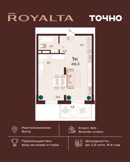 46,7 м², 1-комнатная квартира 23 176 000 ₽ - изображение 13