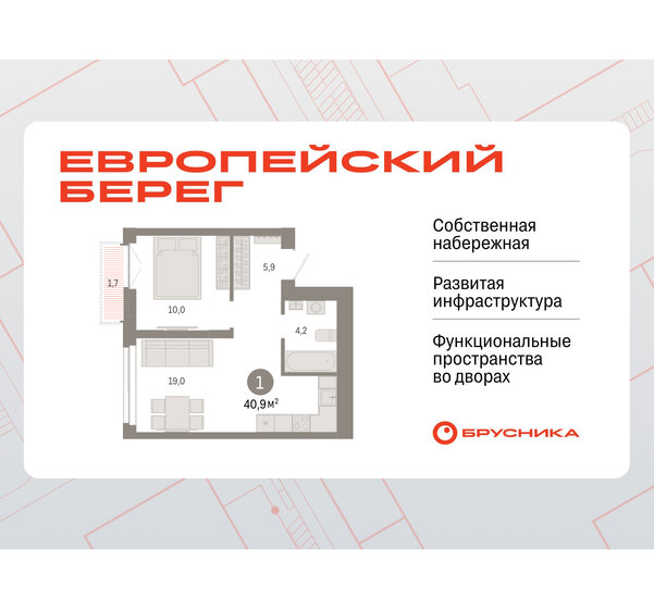 40,9 м², 1-комнатная квартира 7 400 000 ₽ - изображение 1